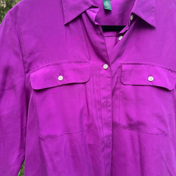 Lauren Ralph Lauren 100% Silk Purple Button-Up Shirt - M - Picture 4 of 8